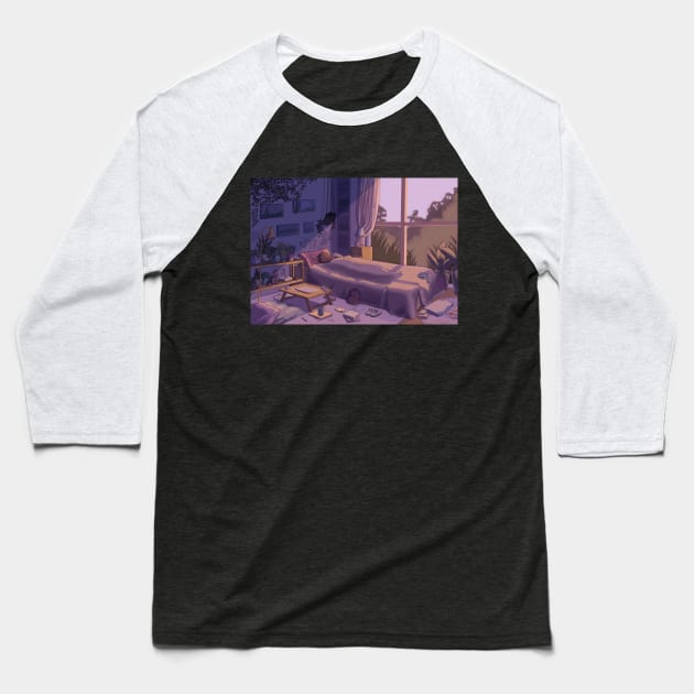 Lofi morning bedroom Baseball T-Shirt by Raquel